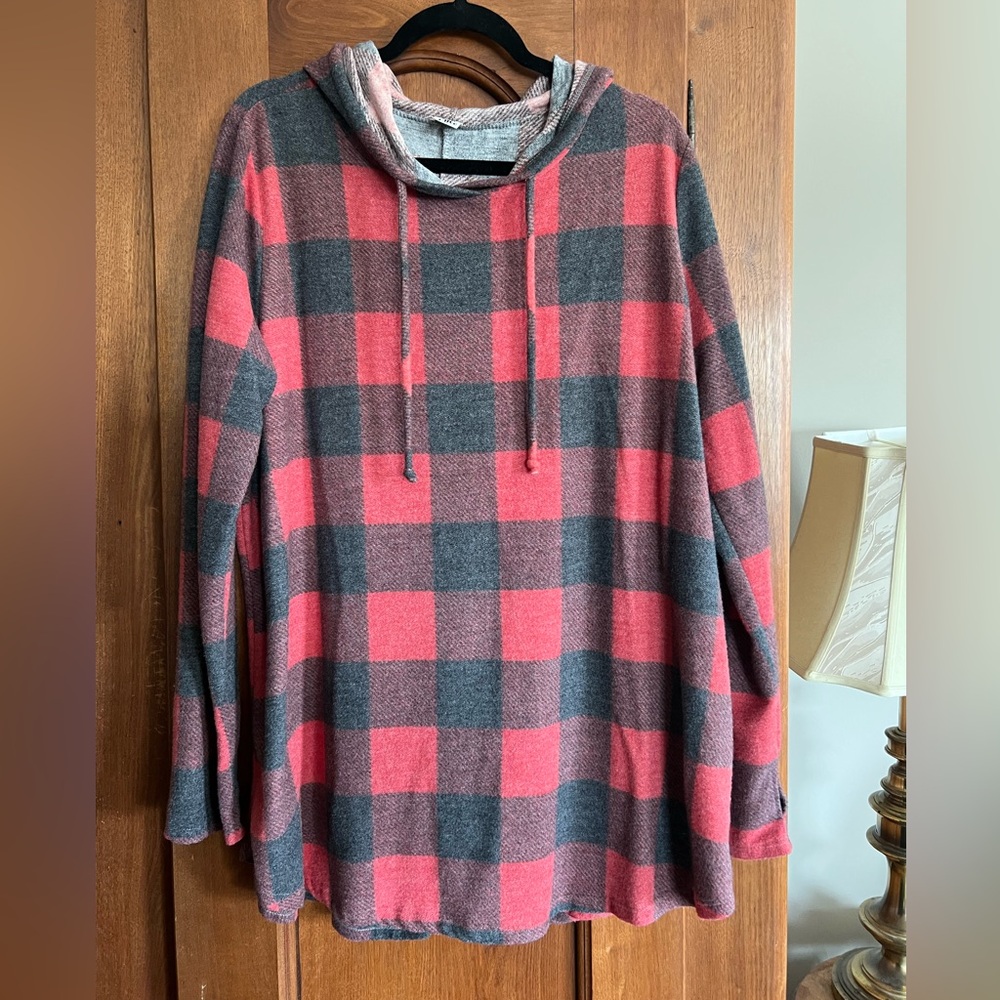 Sew In Love Pink and Gray Plaid Hoodie